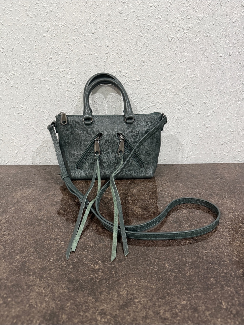 Rebecca Minkoff Teal‎ Pebbled Leather Micro Moto Crossbody Bag Mini Satchel Jade